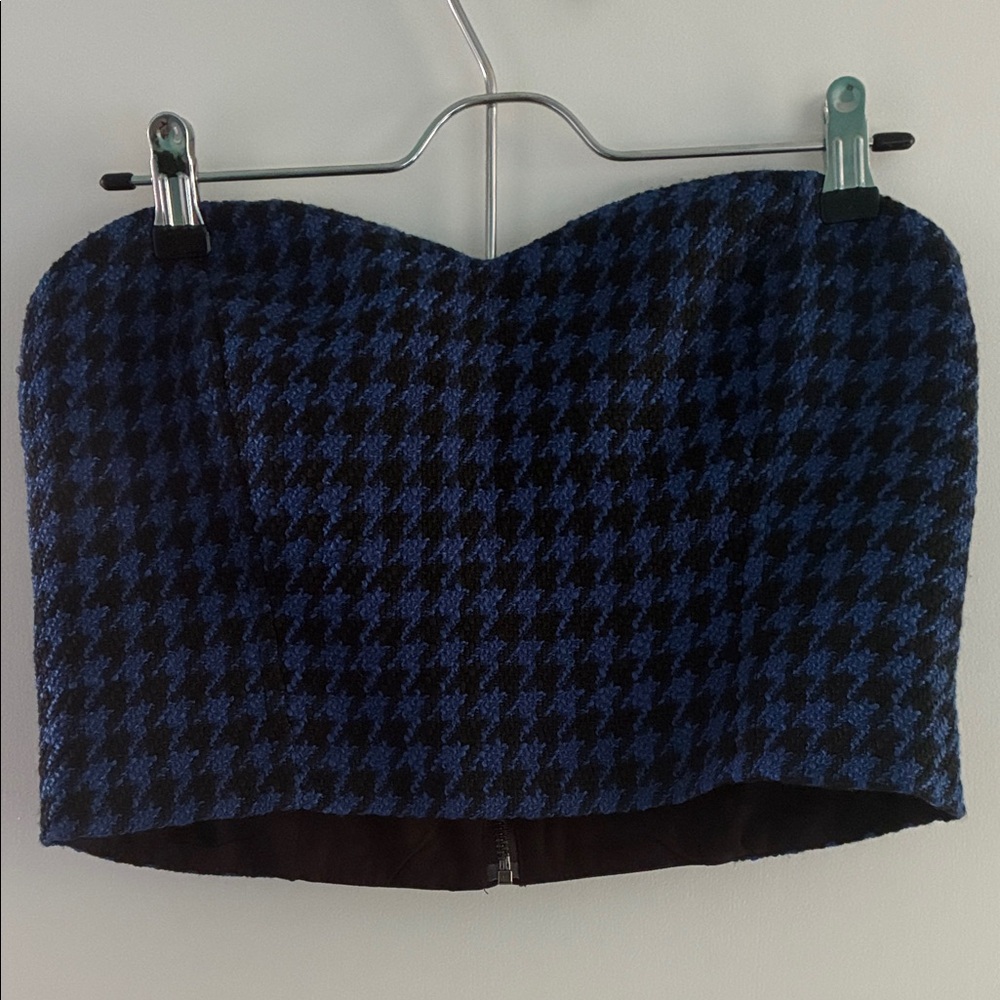 Dynamite Blue and Black Houndstooth Crop Tube Top